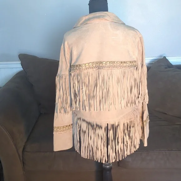 New Free People X Brenda Knight Fringe Embroidered Leather Jacket Size Small